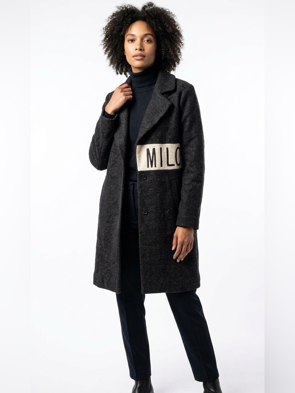 Women's Charcoal Wool Blend Long Coat